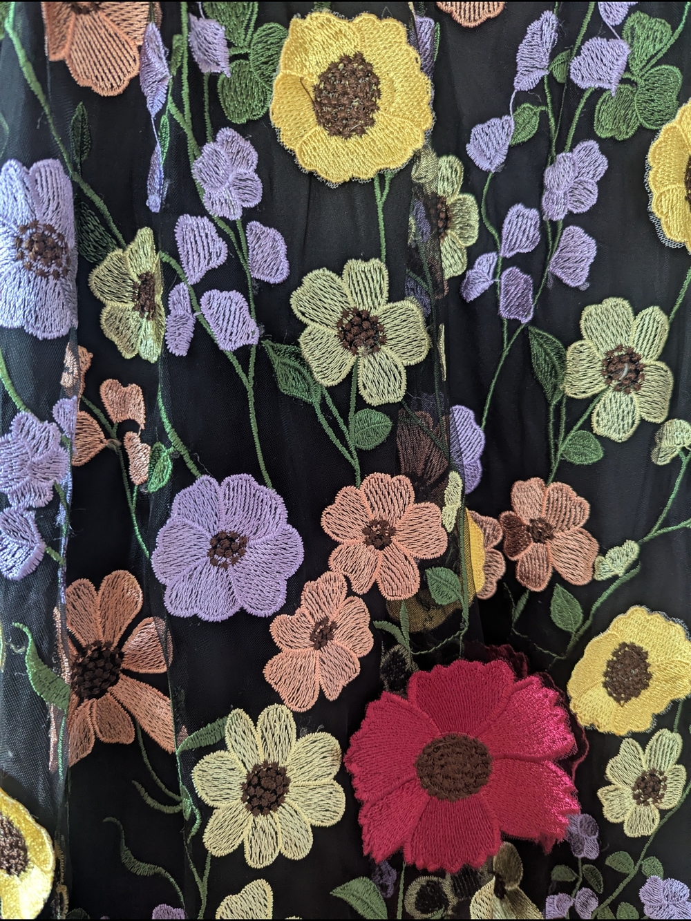 Lulu's Black Mesh Midi Dress with Multicolor Floral Embroidery - Picture 4 of 5